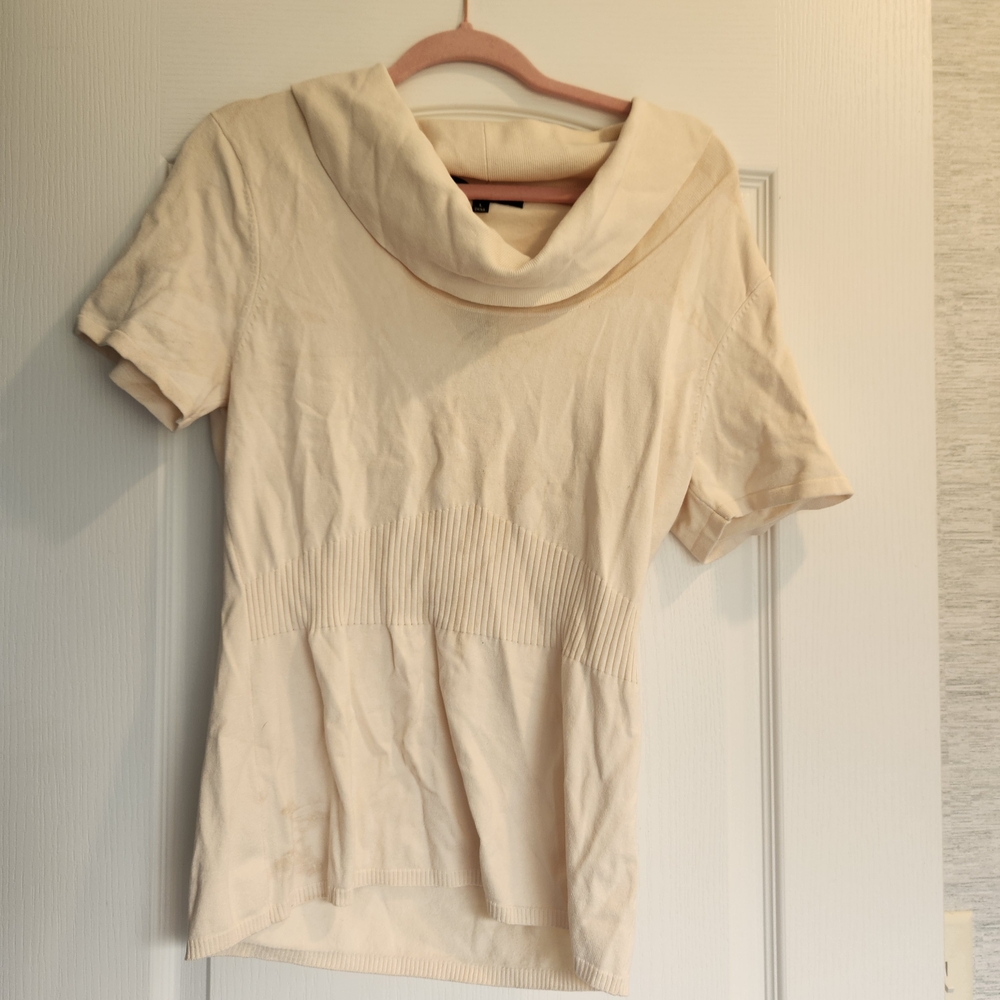 Alex Marie Cream Short Sleeve Cowl Neck Top Size L BNWT